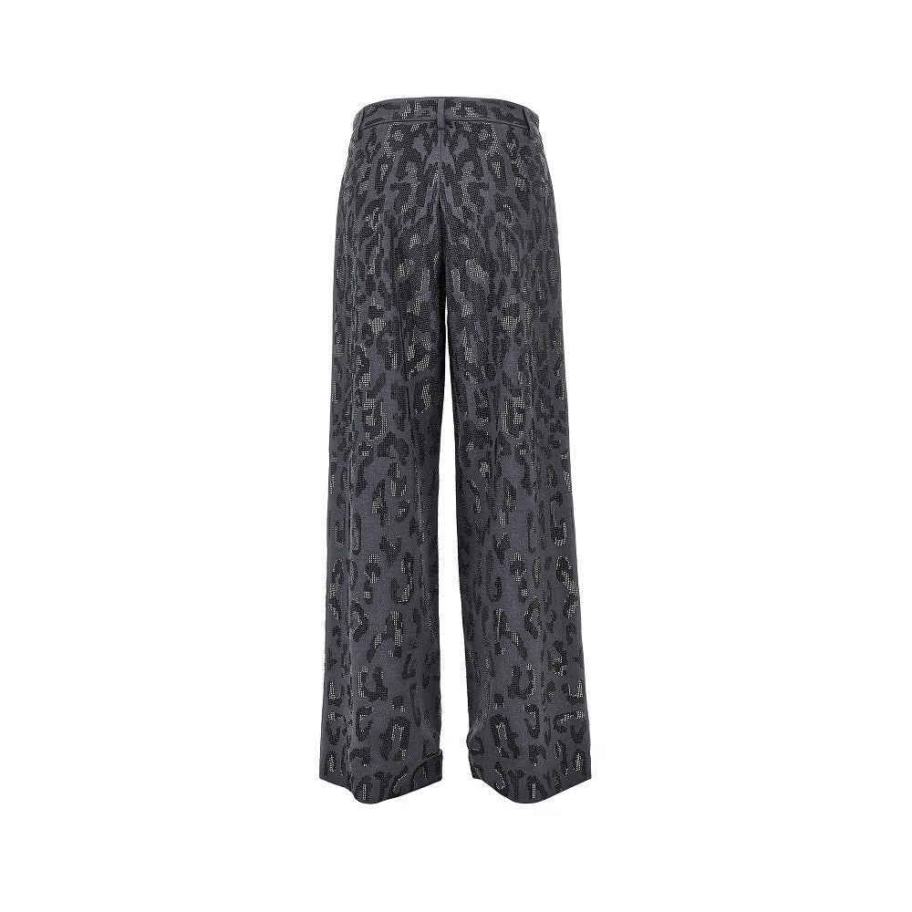 strass-embellished leopard wide leg pants