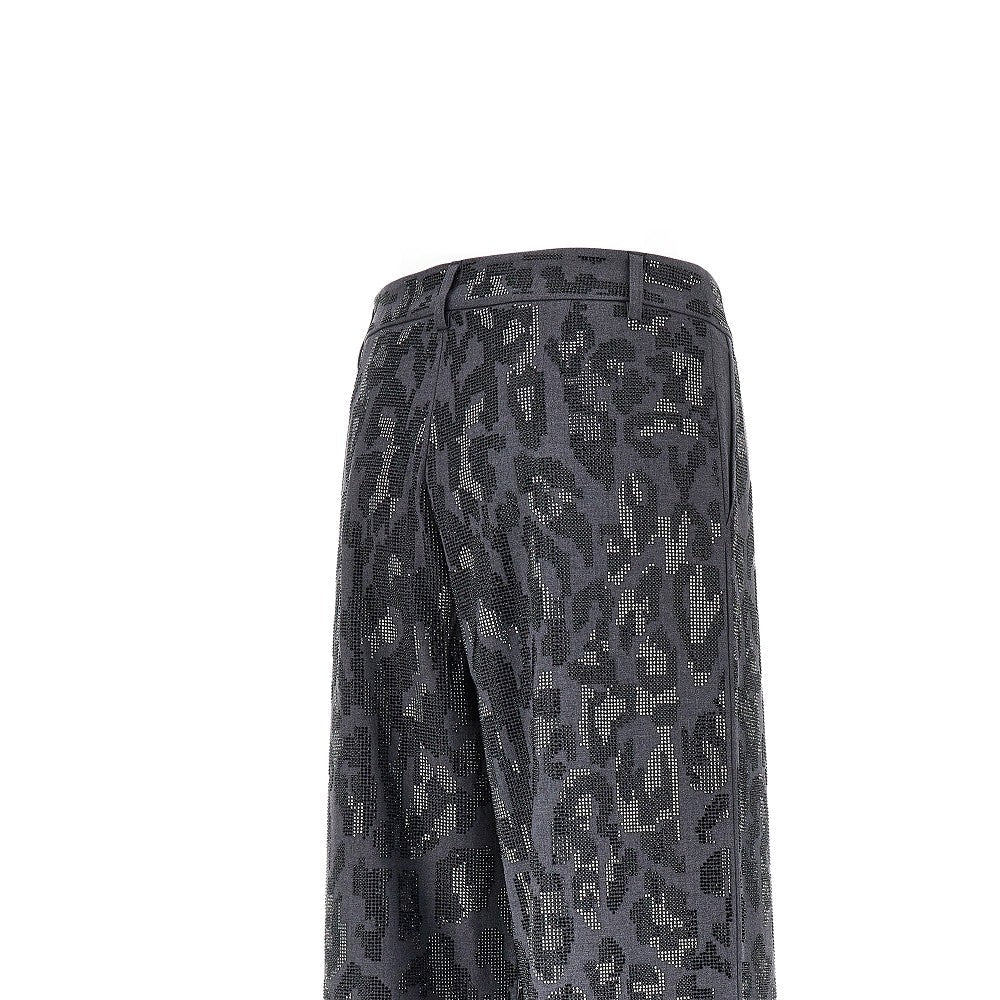 strass-embellished leopard wide leg pants