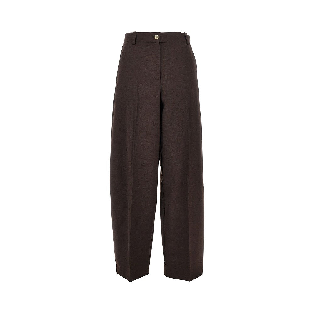 wool-blend barrel leg pants