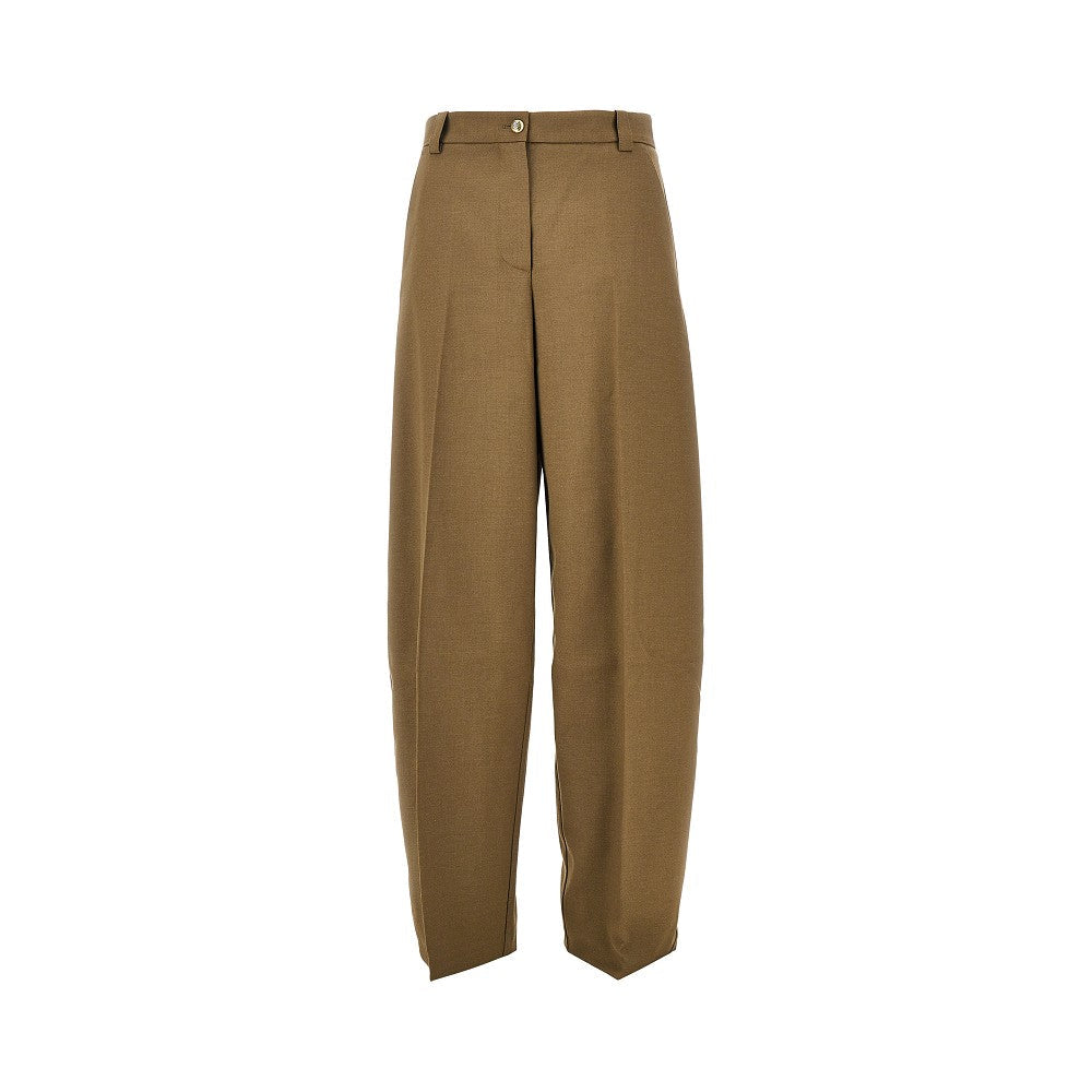 wool-blend barrel leg pants