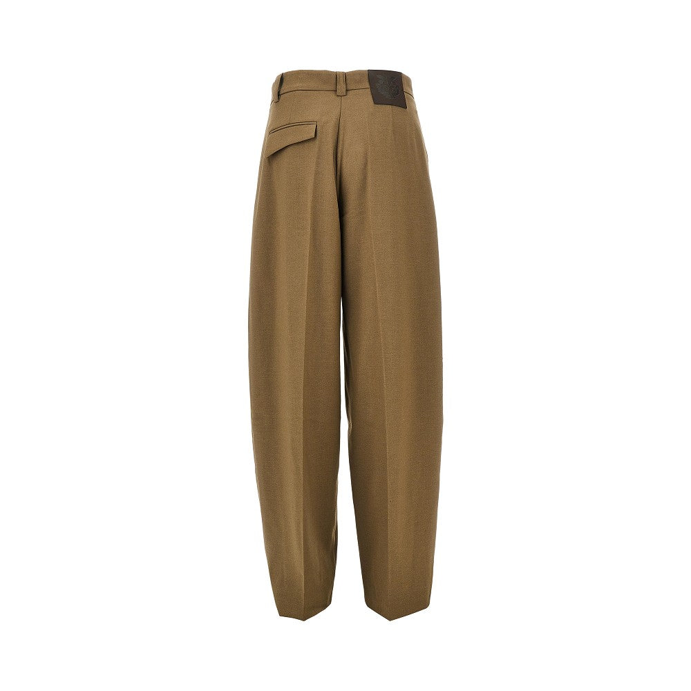 wool-blend barrel leg pants