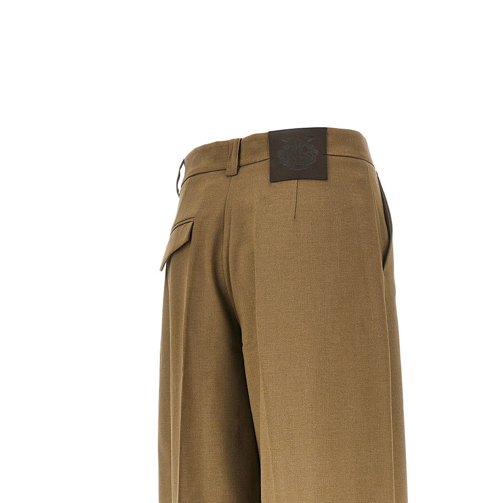 wool-blend barrel leg pants