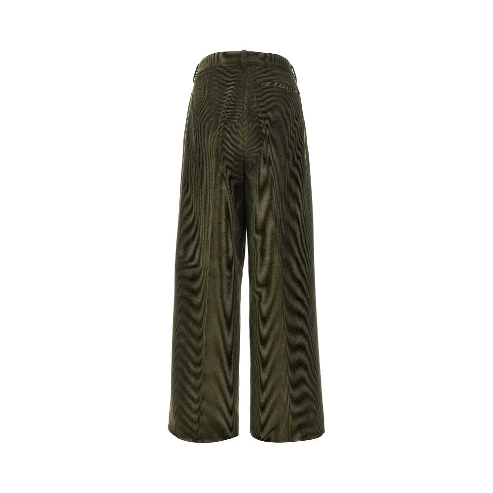 single pleat wide leg corduroy pants