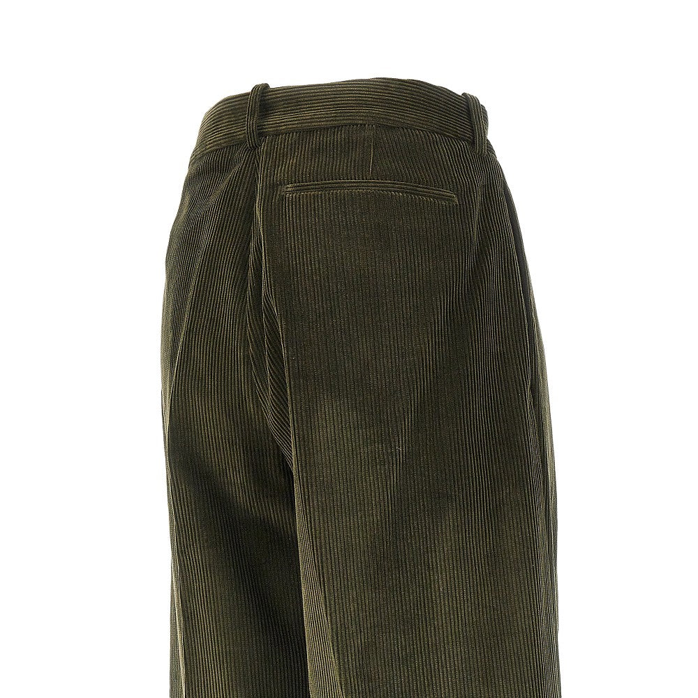 single pleat wide leg corduroy pants