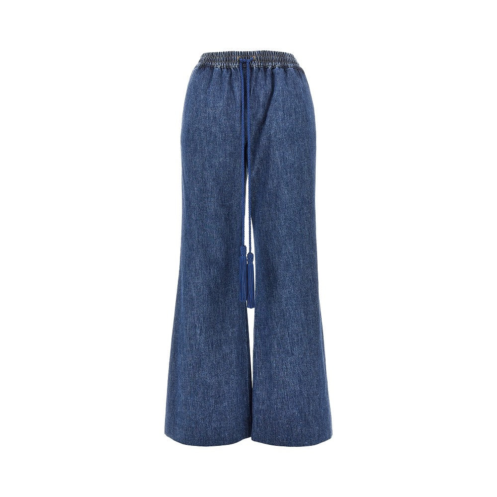 chambray denim pants with drawstring