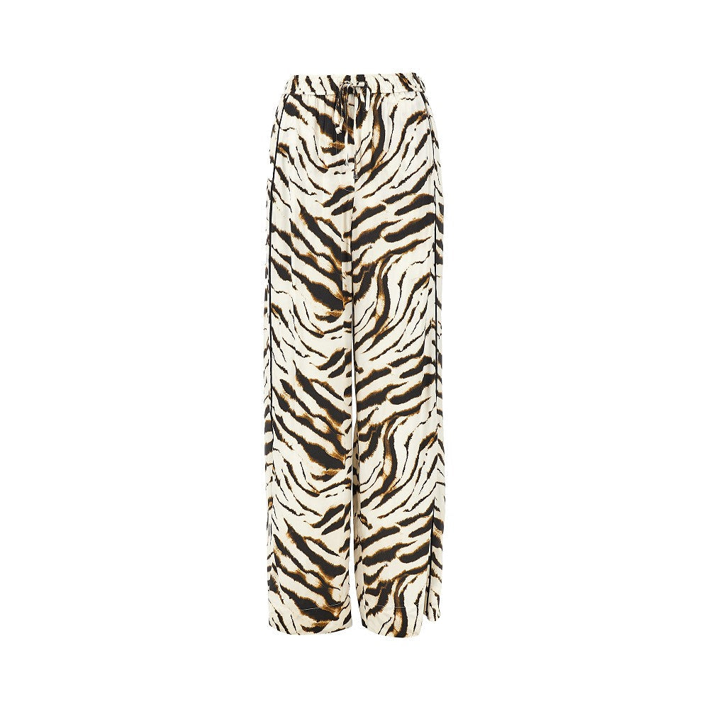 GANNI 36 satin pants with zebra-striped print