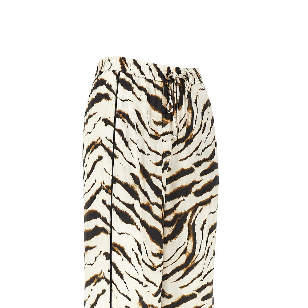 GANNI 36 satin pants with zebra-striped print