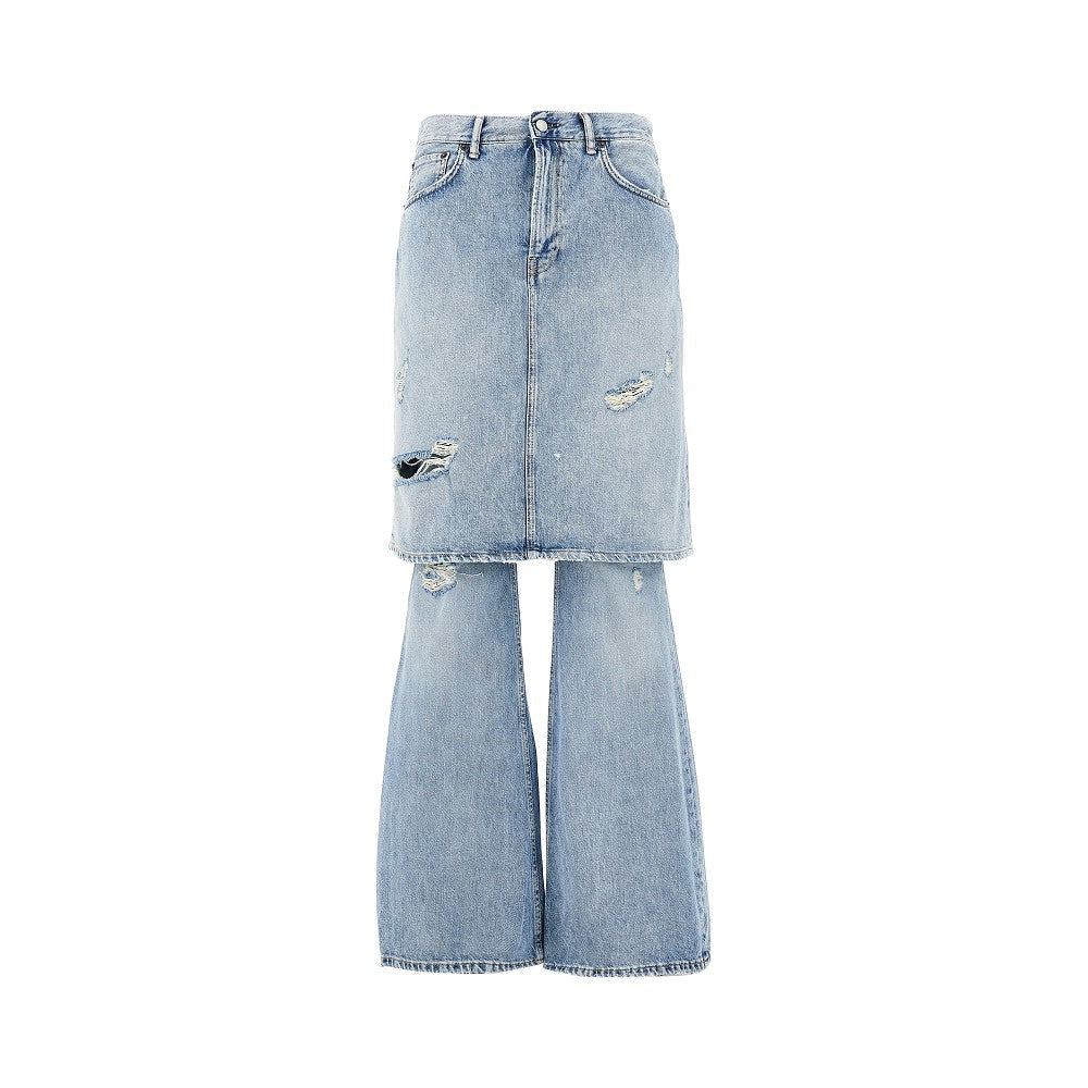 layered jeans with skirt