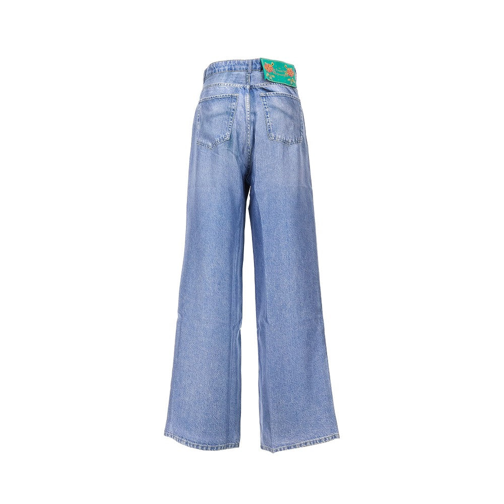 demim print silk pants