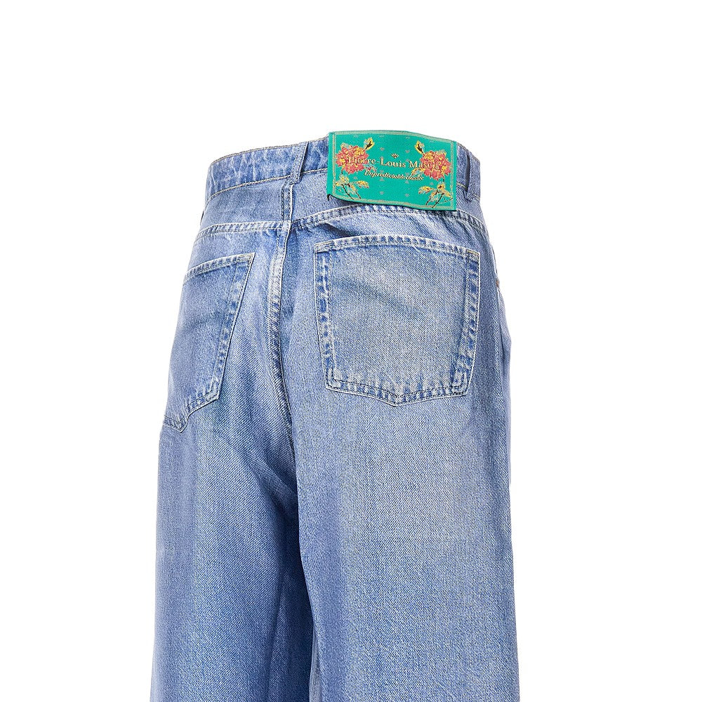 demim print silk pants