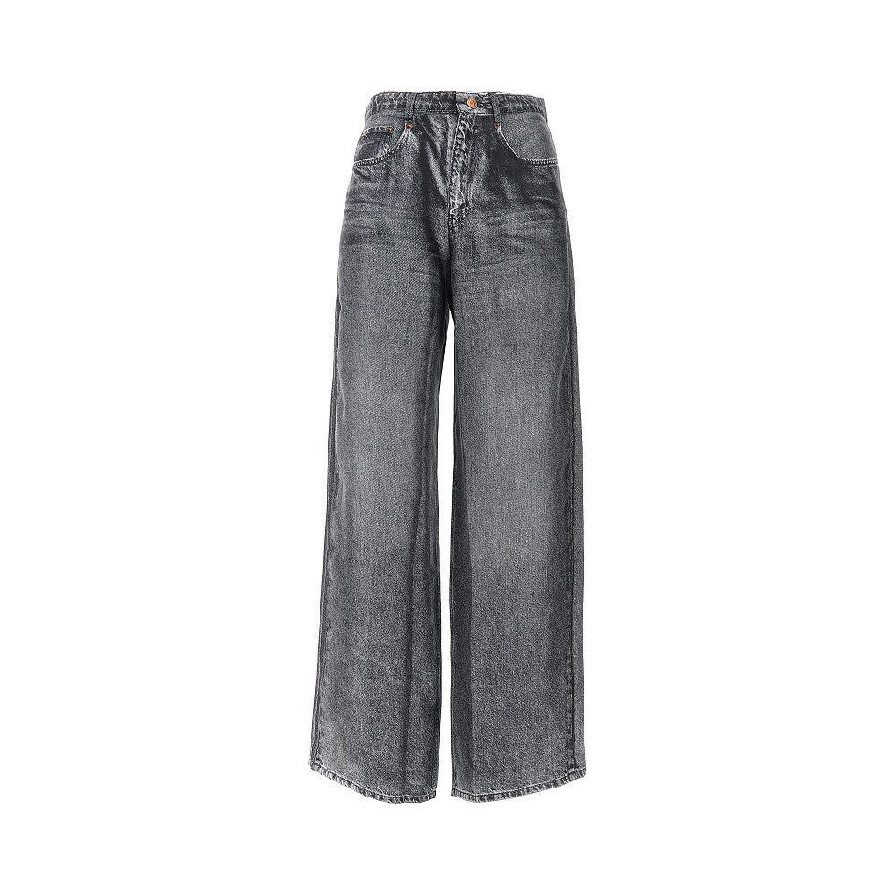 demim print silk pants