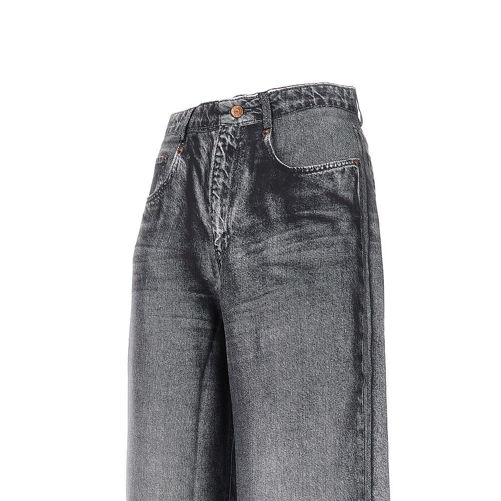 demim print silk pants