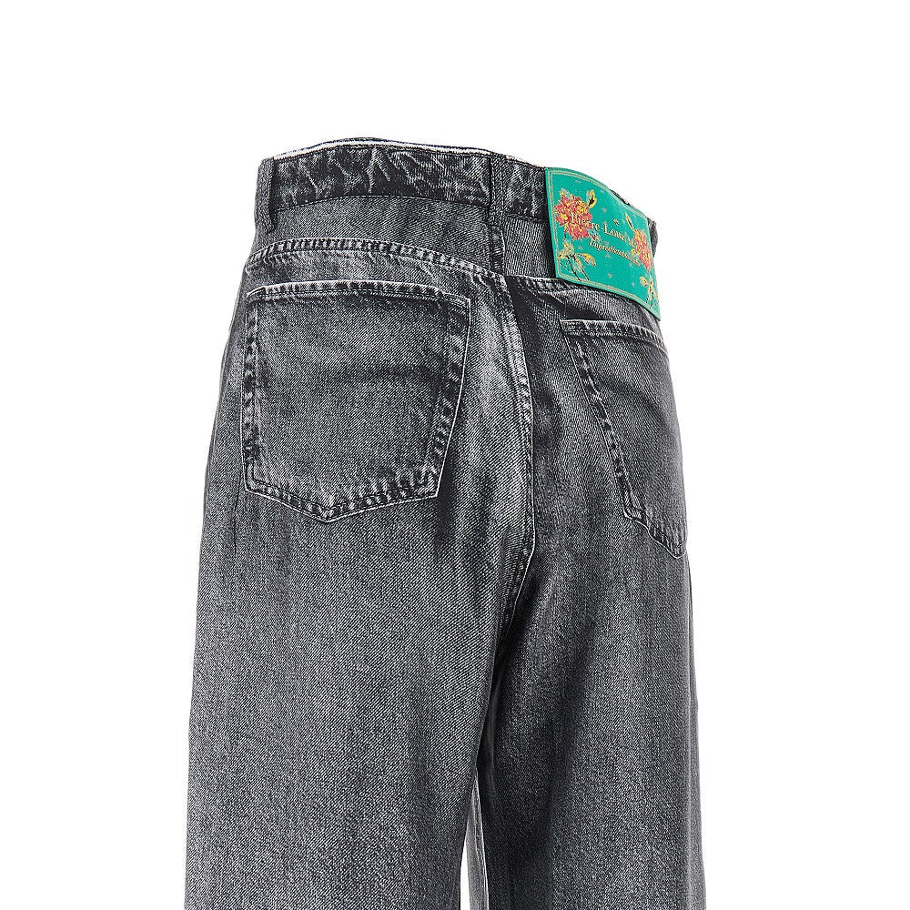 demim print silk pants