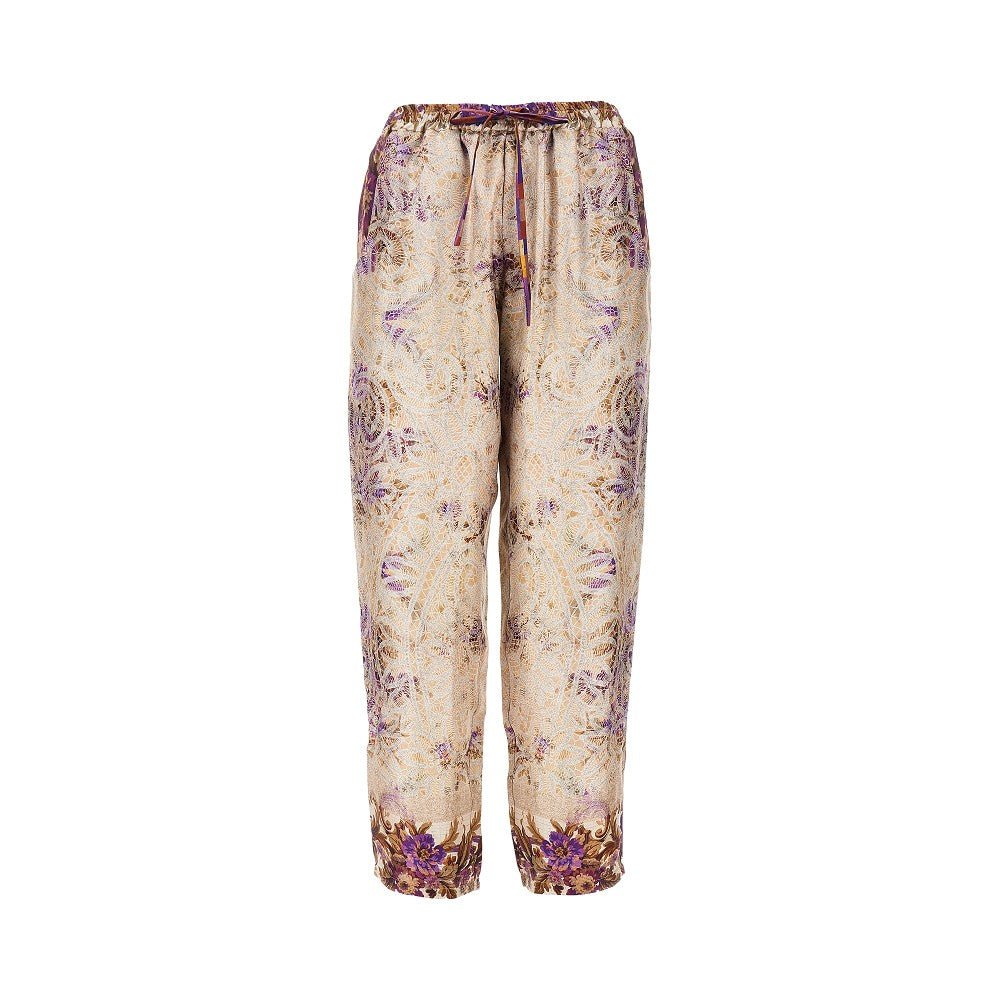 printed silk twill pants