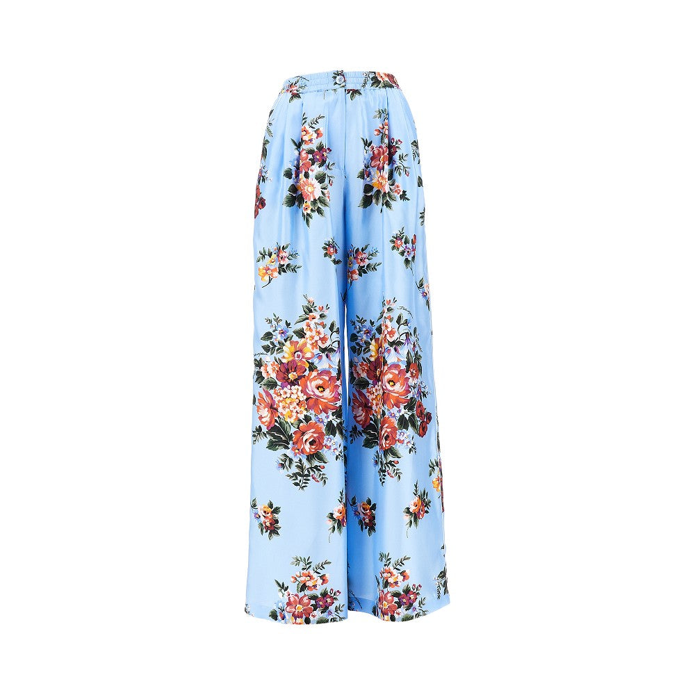 floral print silk wide leg pants