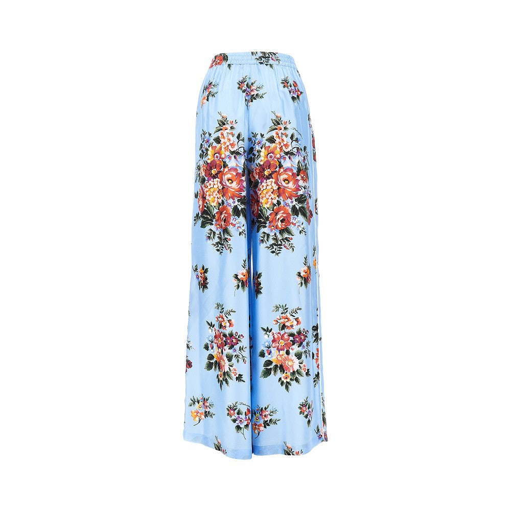 floral print silk wide leg pants