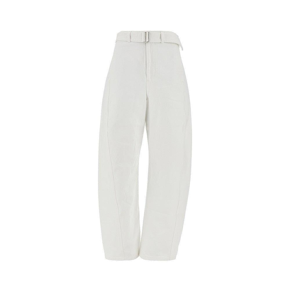 twisted denim pants with belt
