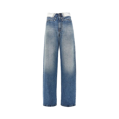 jeans with turned-down waist effect