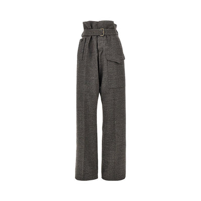 check wool pants with belt