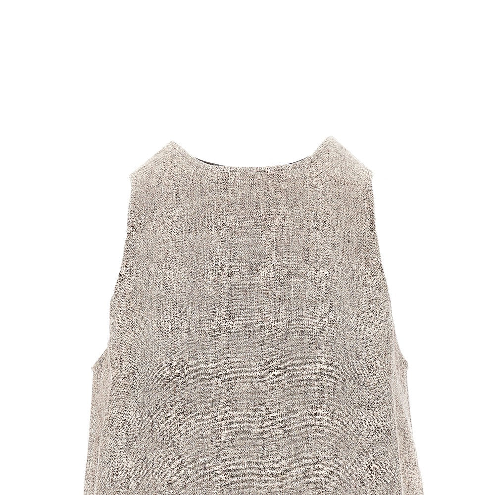 linen top with faux leather detail