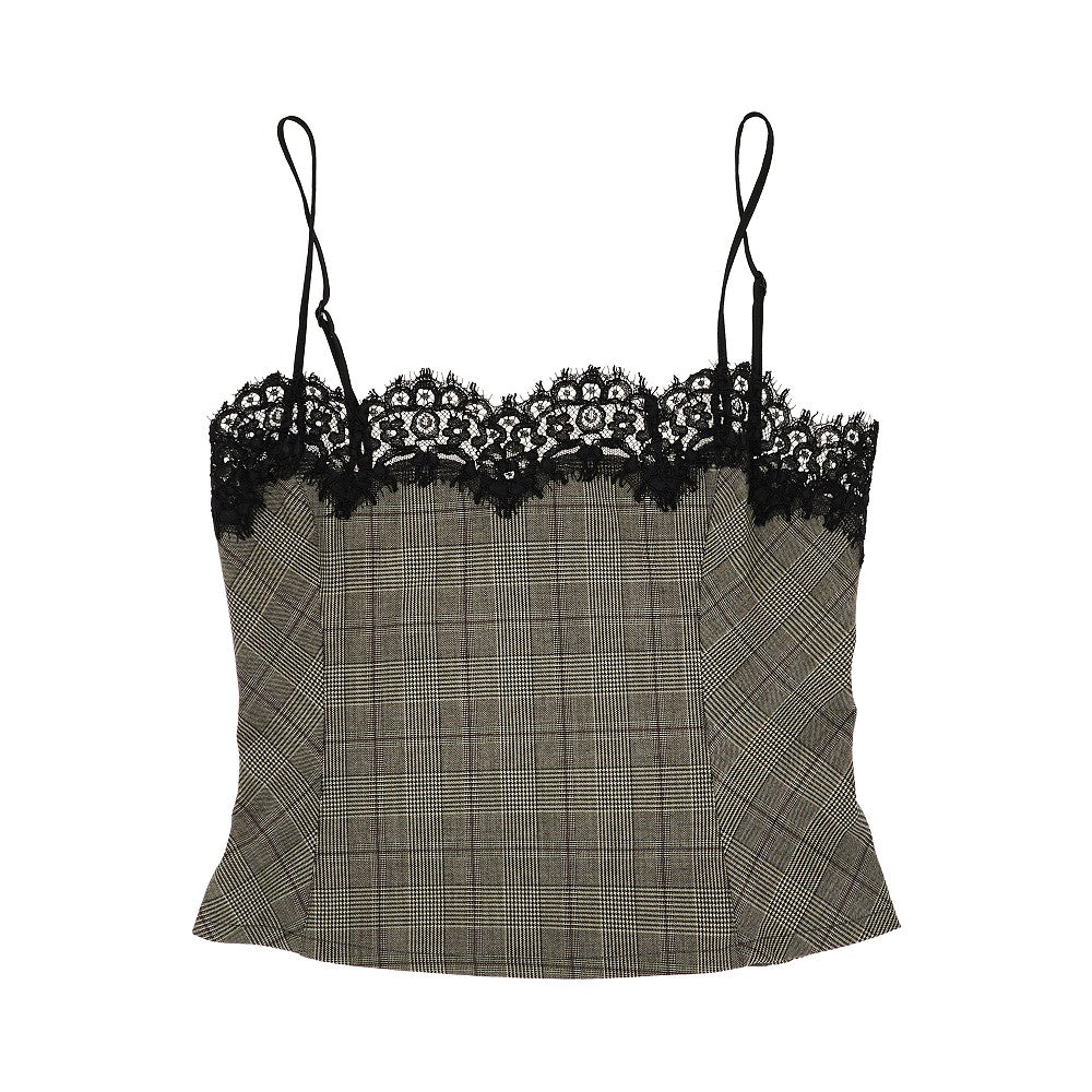 PINKO 38 prince of wales top with lace trim