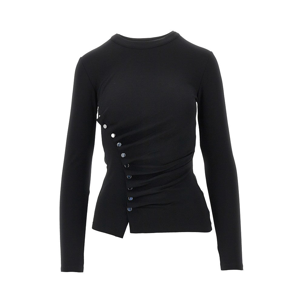 RABANNE 38 draped jersey top with press-studs