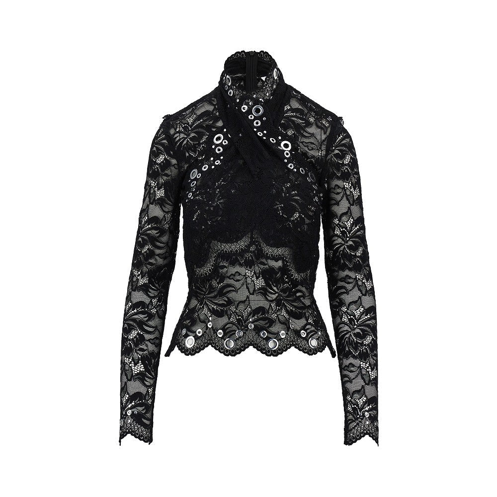 lace top with metal eyelets details