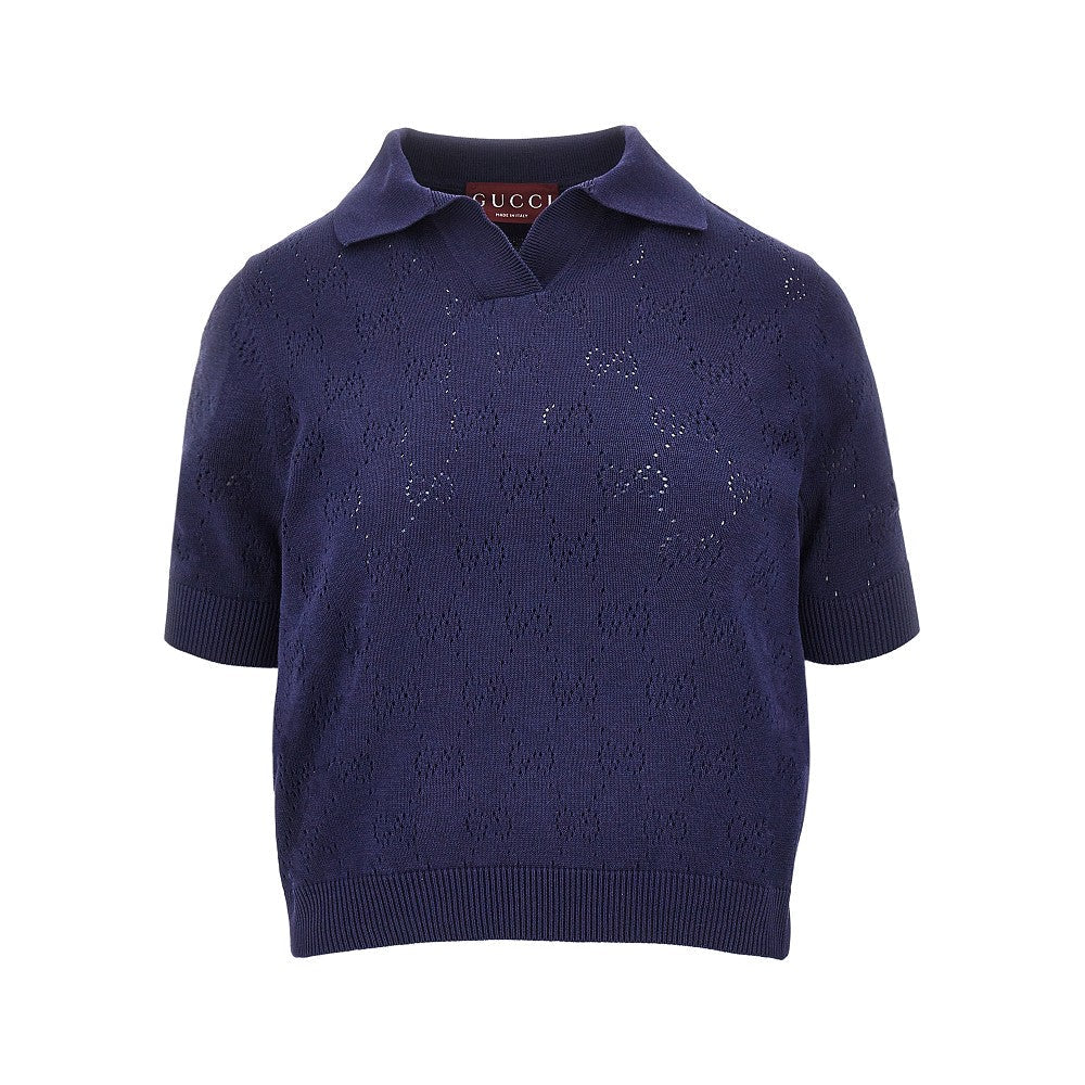 knitted polo shirt with openworked gg motif