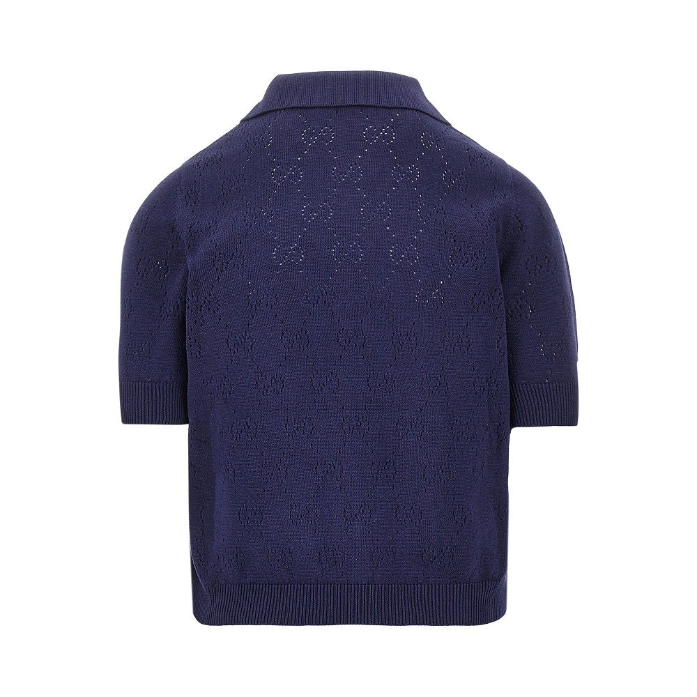 knitted polo shirt with openworked gg motif