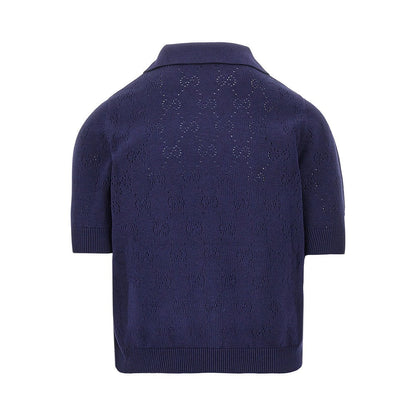 GUCCI S knitted polo shirt with openworked gg motif