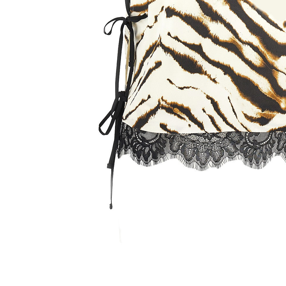 GANNI 36 satin top with zebra-striped print
