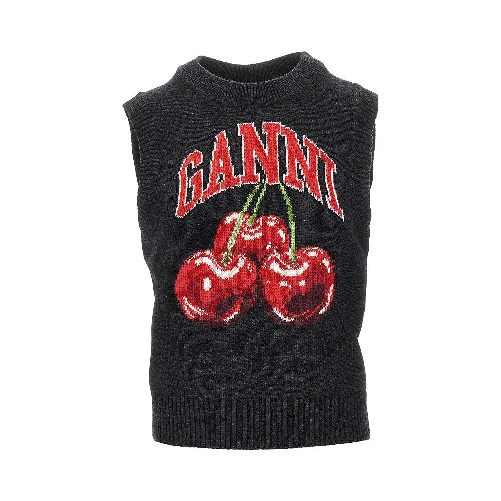 GANNI S cherries intarsia wool-blend vest