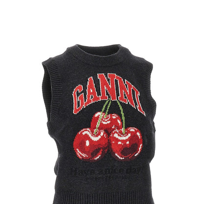 GANNI S cherries intarsia wool-blend vest