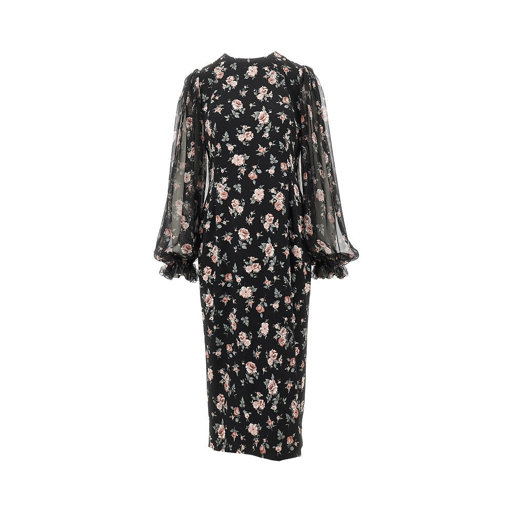 DOLCE&amp;GABBANA 44 vintage roses print charmeuse midi dress