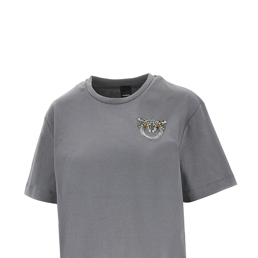 PINKO XS jewelled logo embroidery t-shirt