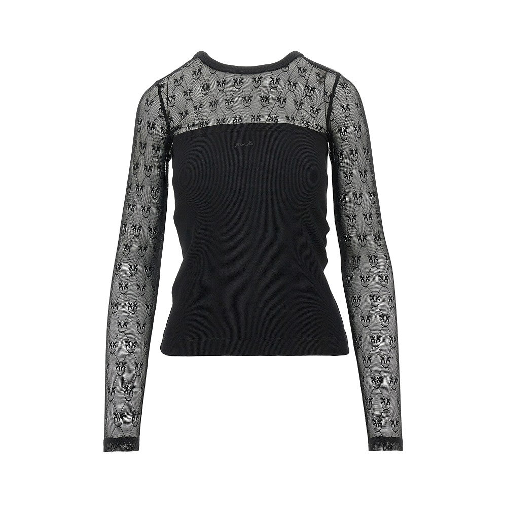 ribbed jersey and love birds lace top