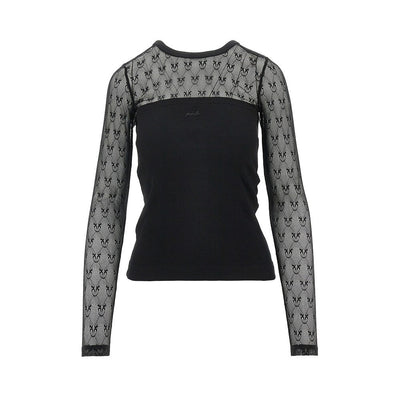 ribbed jersey and love birds lace top