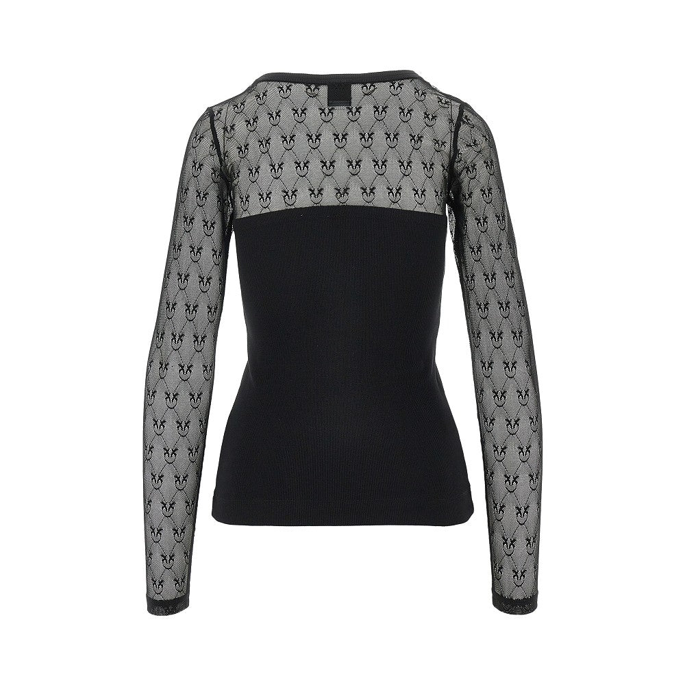 ribbed jersey and love birds lace top
