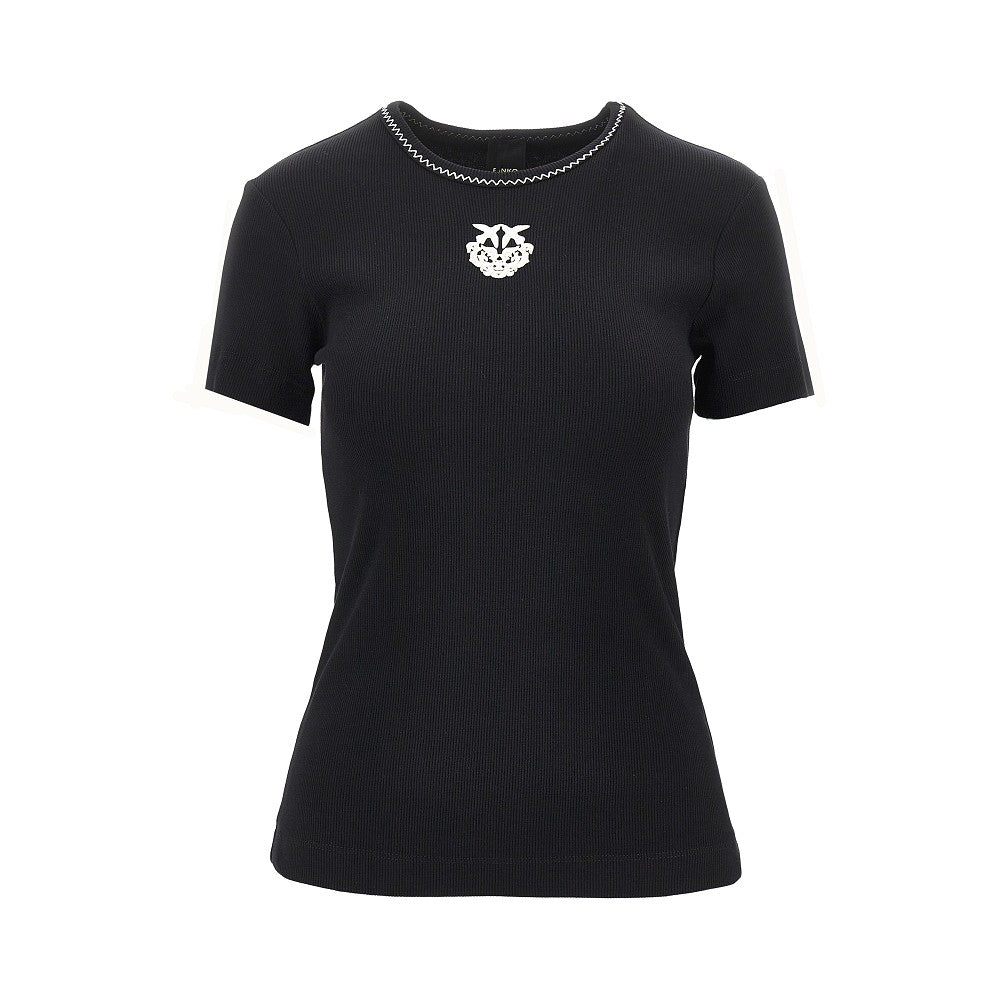PINKO XS love birds embroidery ribbed t-shirt