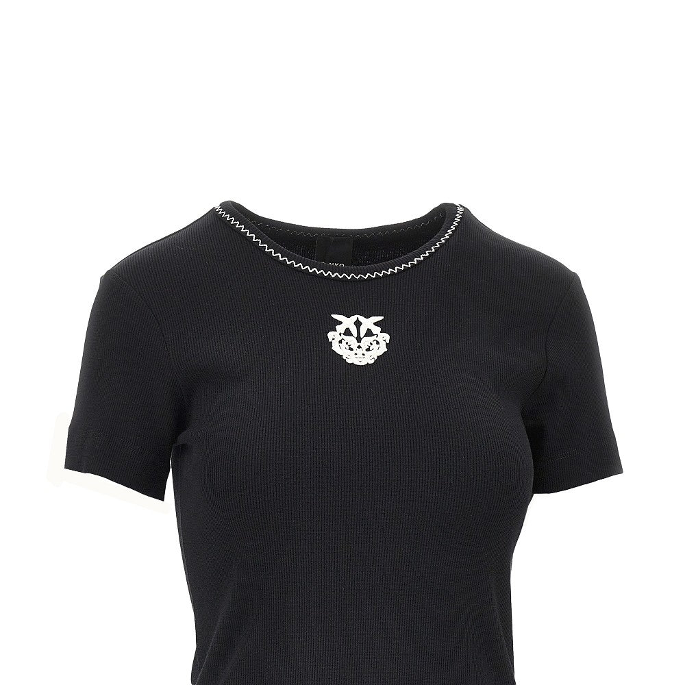 PINKO XS love birds embroidery ribbed t-shirt