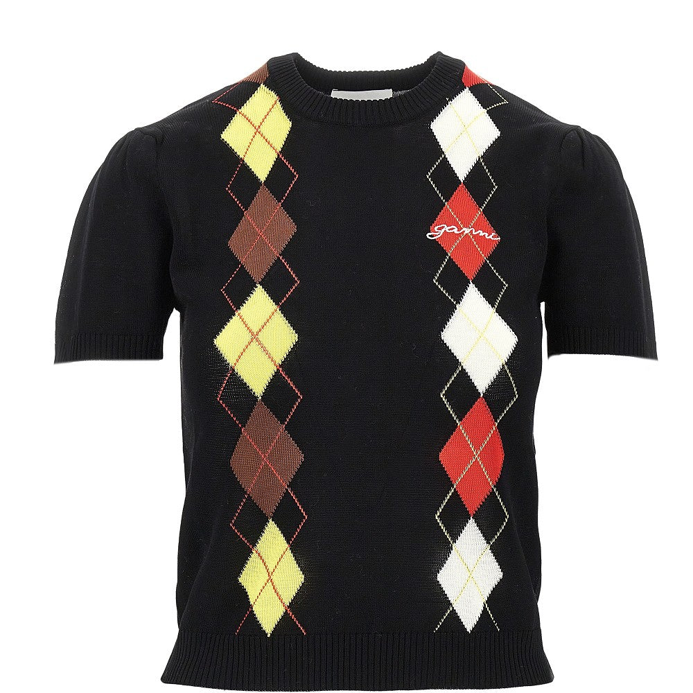 GANNI XS knitted top with diamonds motif