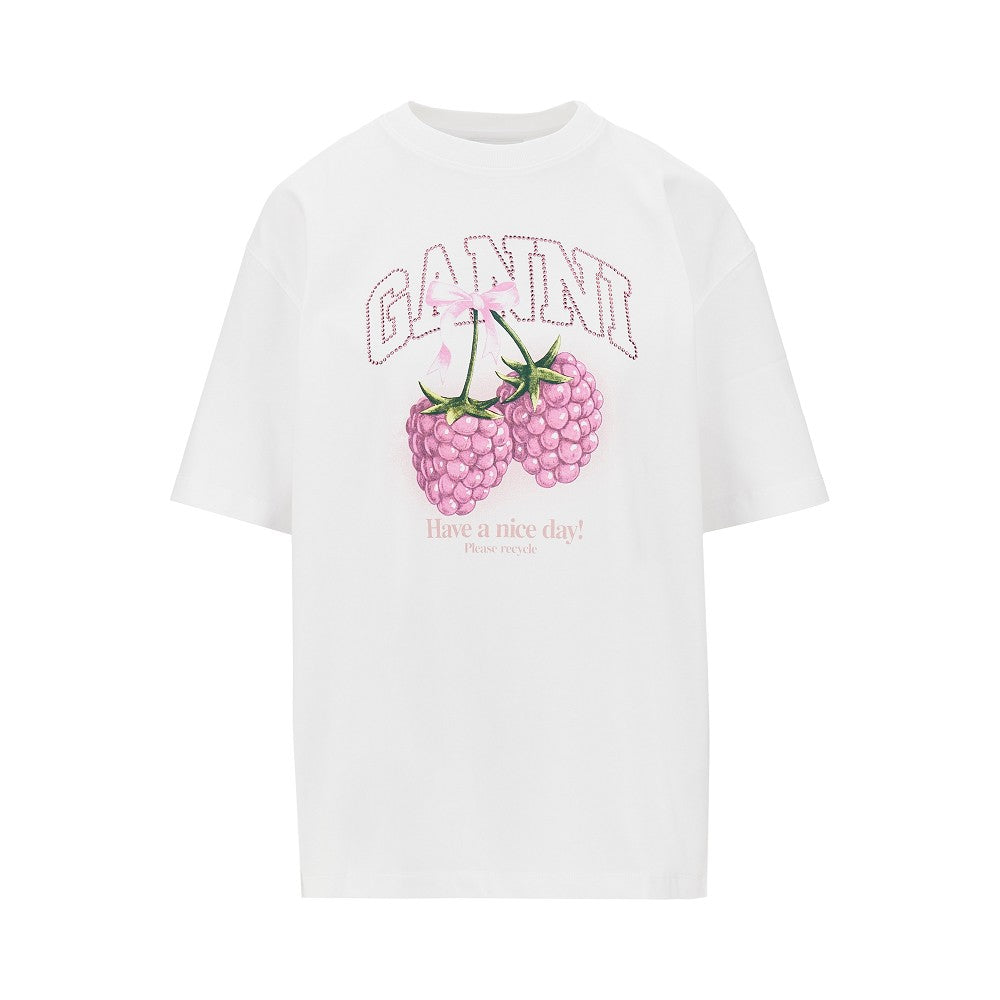GANNI S cotton t-shirt with raspberries print