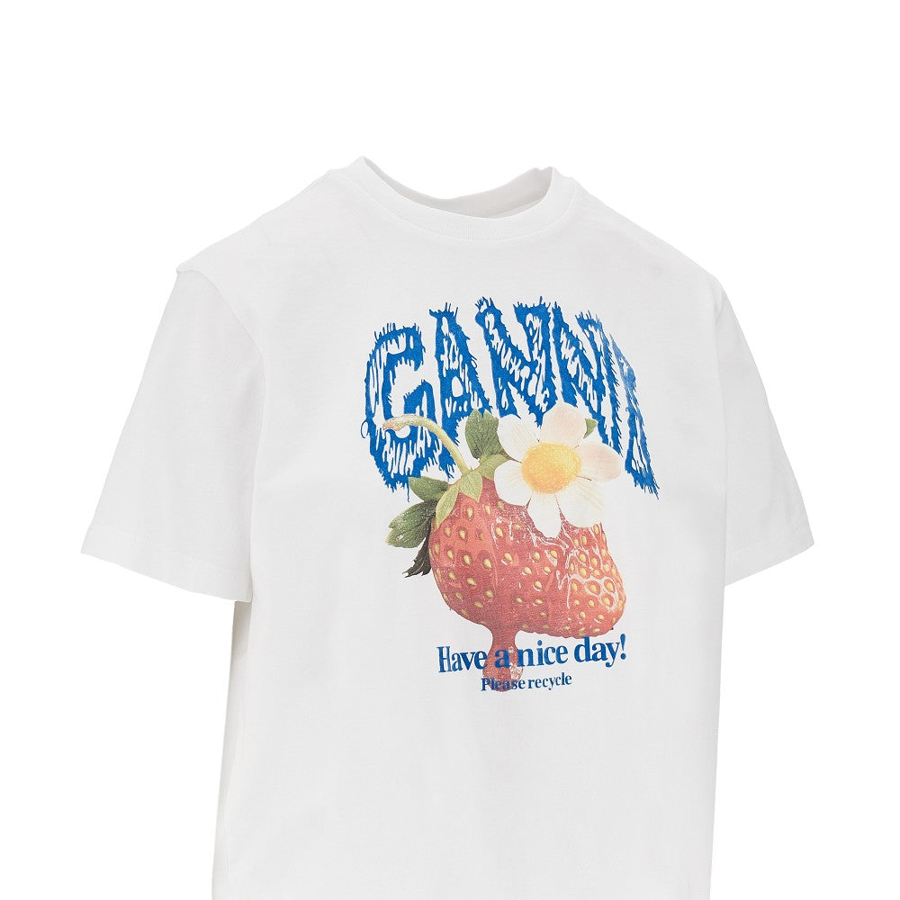 GANNI XS cotton t-shirt with strawberry print