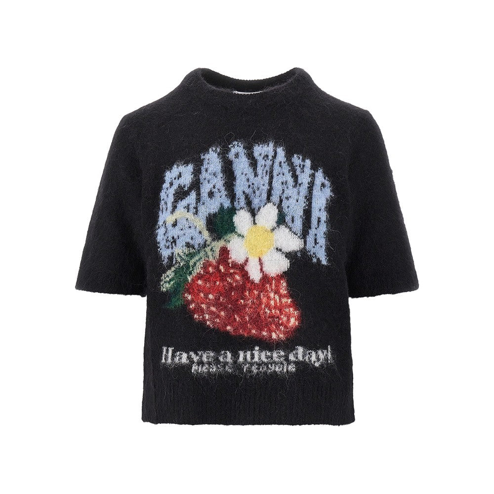 GANNI XS wool-blend knitted top