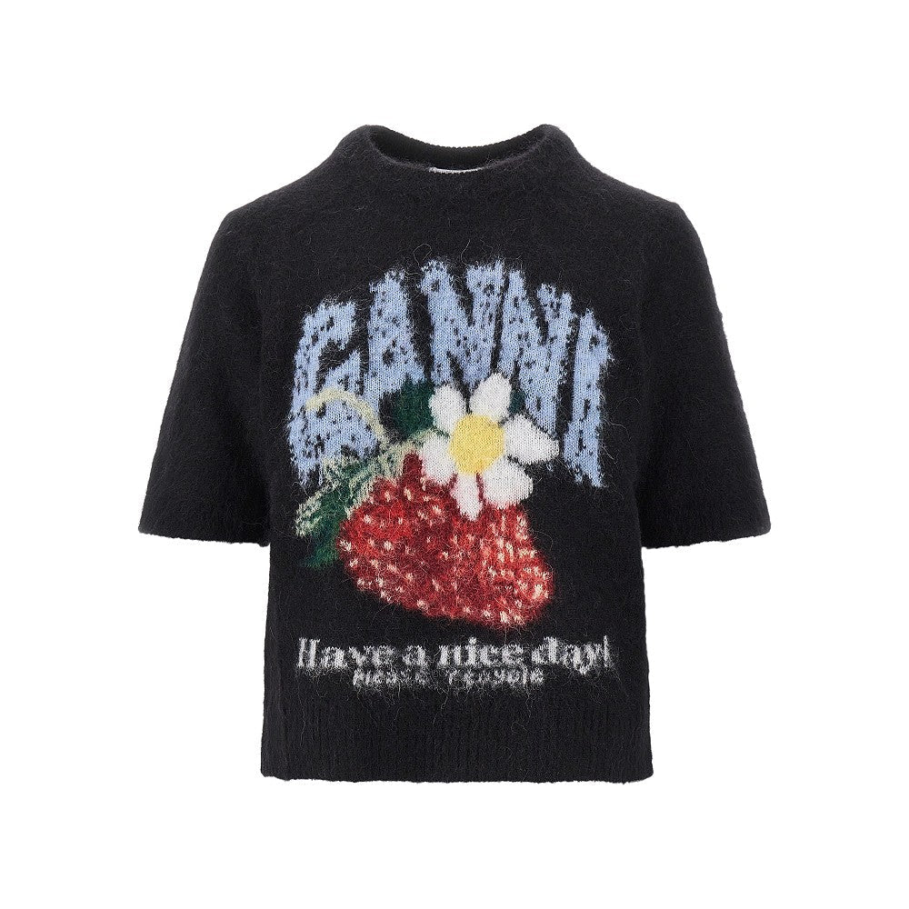GANNI XS wool-blend knitted top