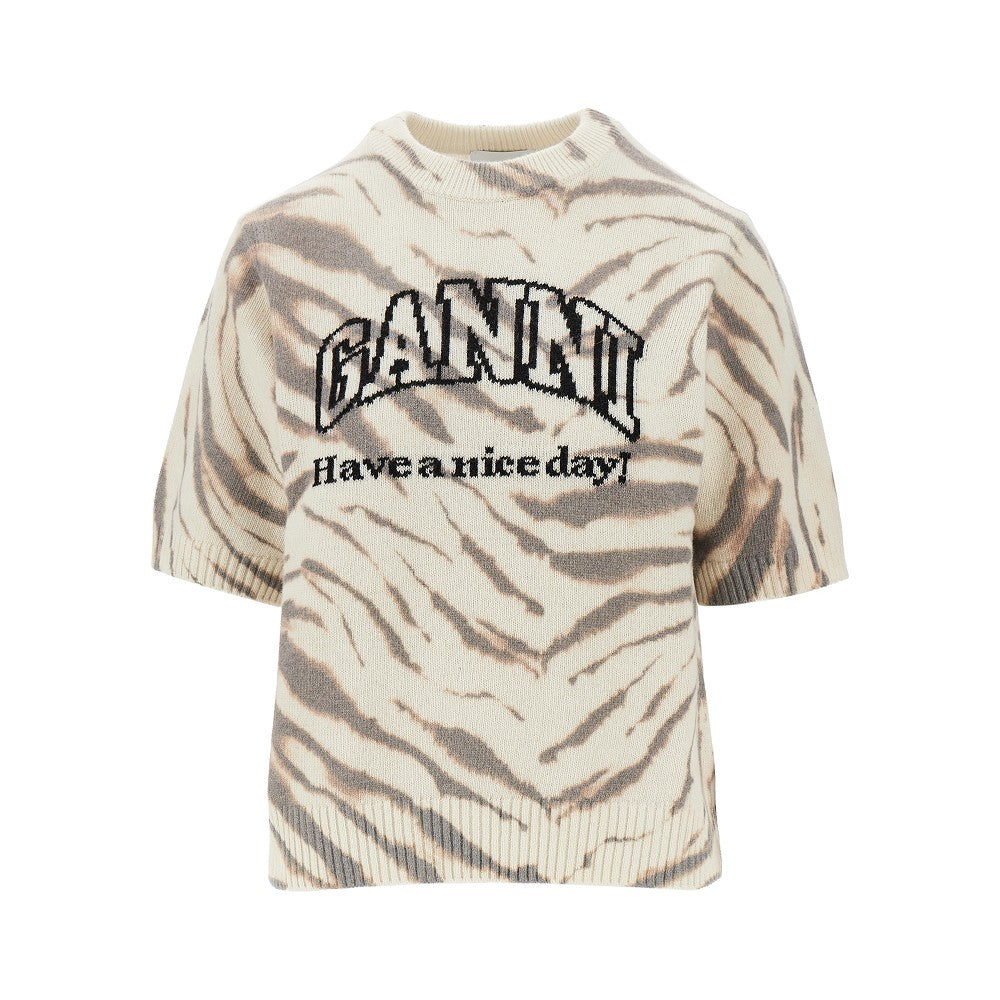 GANNI S knitted top with zebra-striped motif