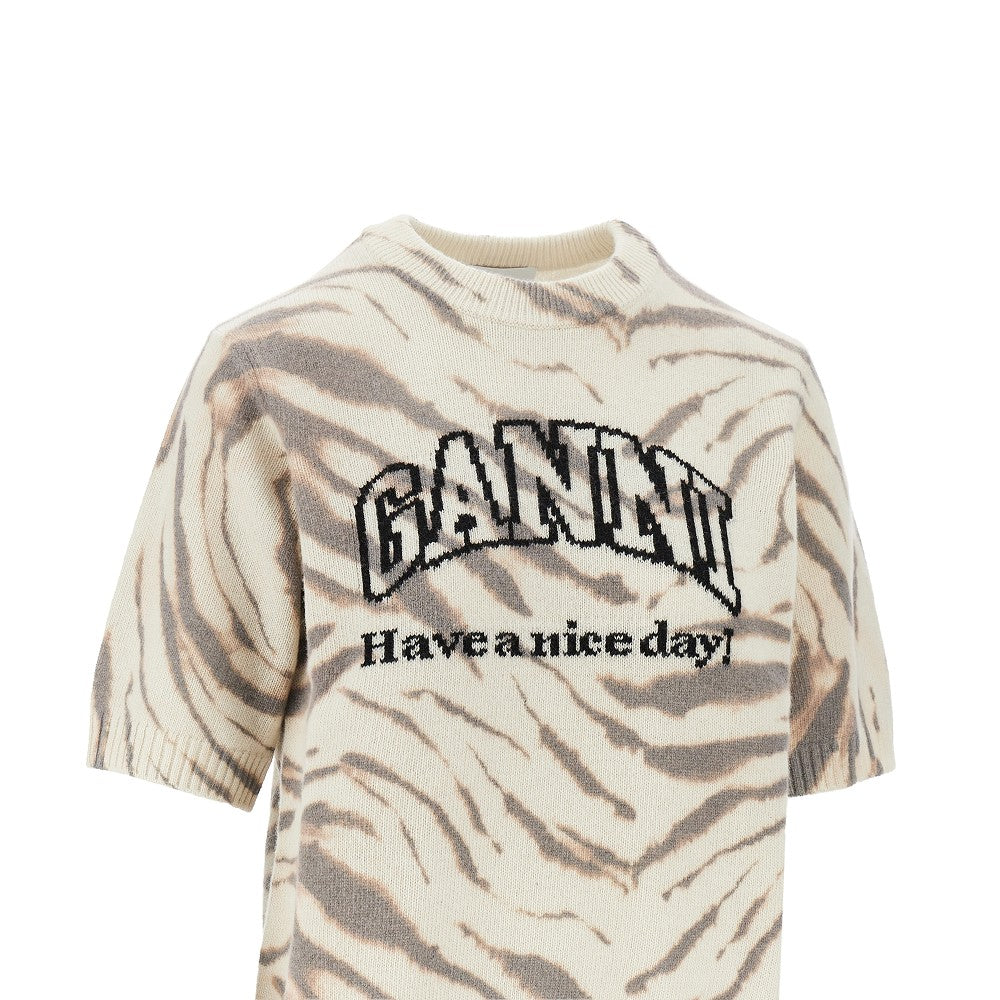 GANNI S knitted top with zebra-striped motif