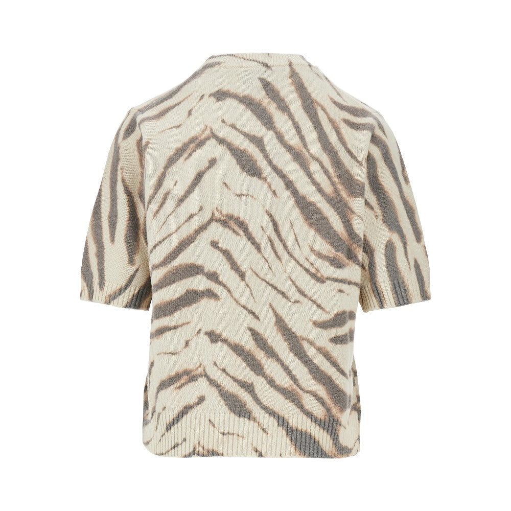 knitted top with zebra-striped motif