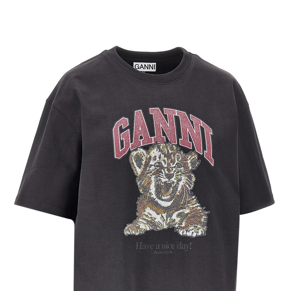 GANNI XS cotton t-shirt with tiger print