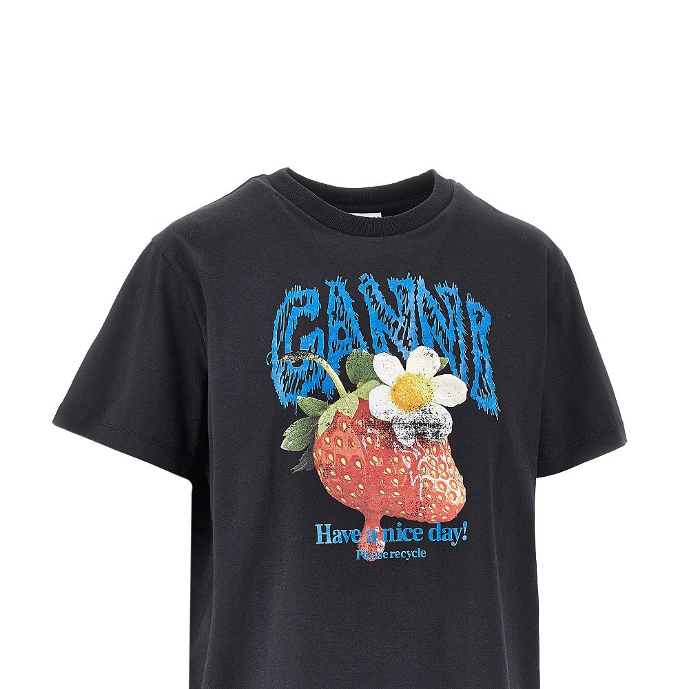 GANNI XS cotton t-shirt with strawberry print